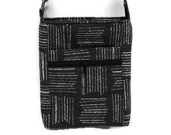 Black canvas small crossbody bag with adjustable strap, pockets and zipper closure, washable fabric bag, Gifts for Women