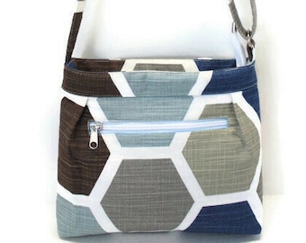 Bolso bandolera de lona: bolsillos con cremallera, correa ajustable
