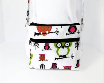 Small Crossbody Bags, zipper crossbody, Zipper Bag, Women crossbody bag, girls crossbody bag, gifts for girls, owls fabric bag, handbags