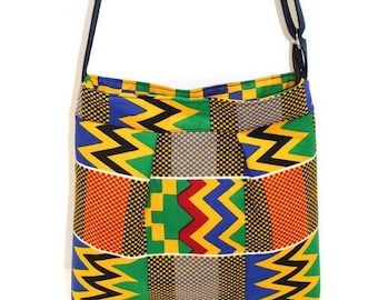 Kleine Umhängetasche aus afrikanischem Printstoff, Reißverschluss und verstellbarem Gurt