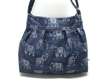 Navy Canvas Crossbody Bag, Gifts for girls, Elephant Lovers gifts, overnight bag, handmade crossbody, washable bag, canvas bag