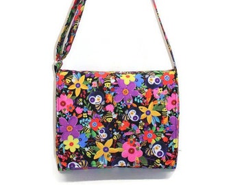 Crossbodytas van stof met bloemenprint, kleurrijke lente-draagtas, handgemaakt