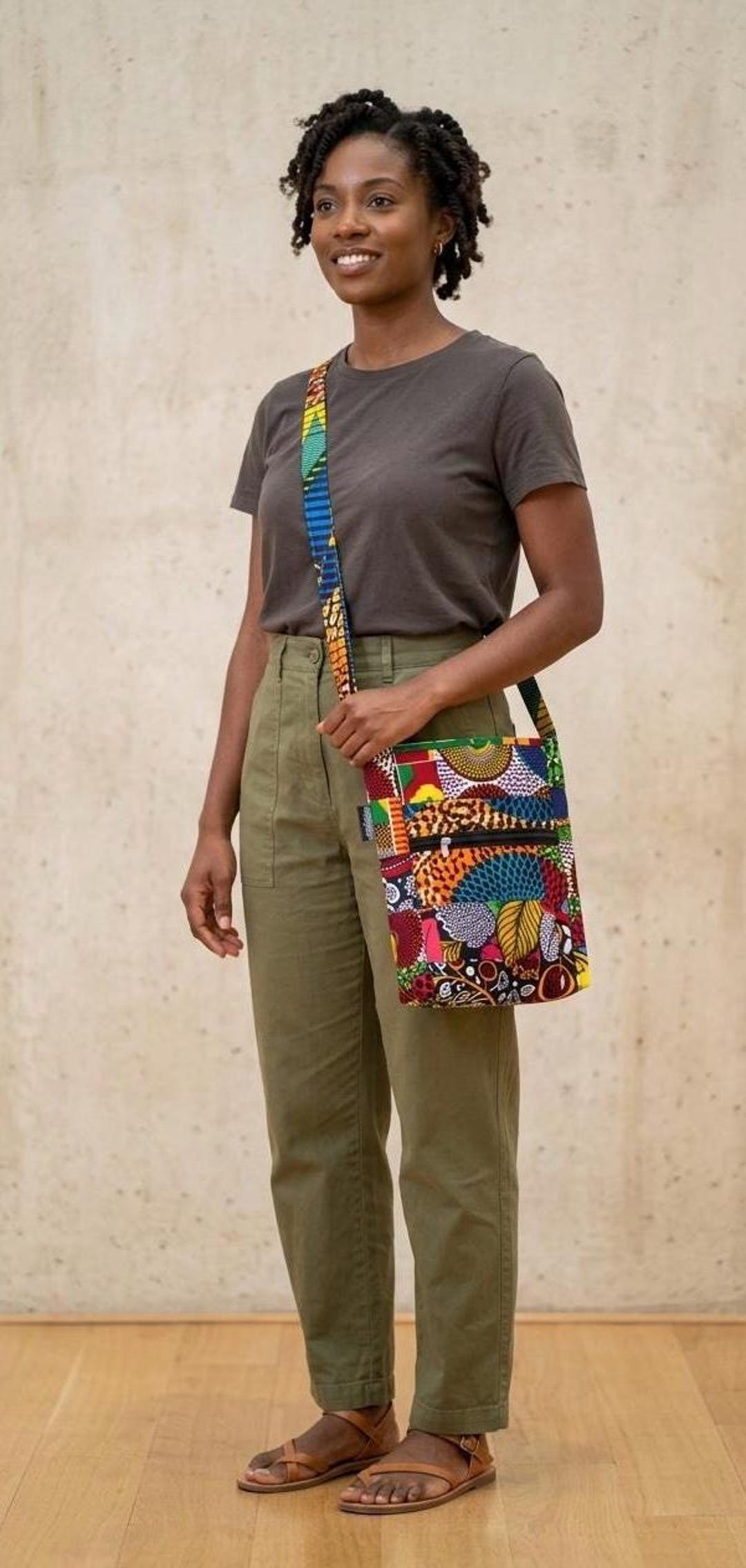 African Fabric Patchwork Small Crossbody Bag, Handmade Ankara