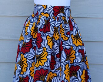 African fabric skirt, skirt with pockets, knee-length skirt, women's skirt, Ankara skirt, African clothing