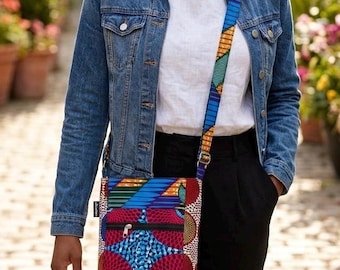 Umhängetasche mit Afrikanischem Druck - Kleine Baumwoll-Hipster-Geldbörse mit verstellbarem Riemen - Bunte Boho-Umhängetasche für Damen und Mädchen