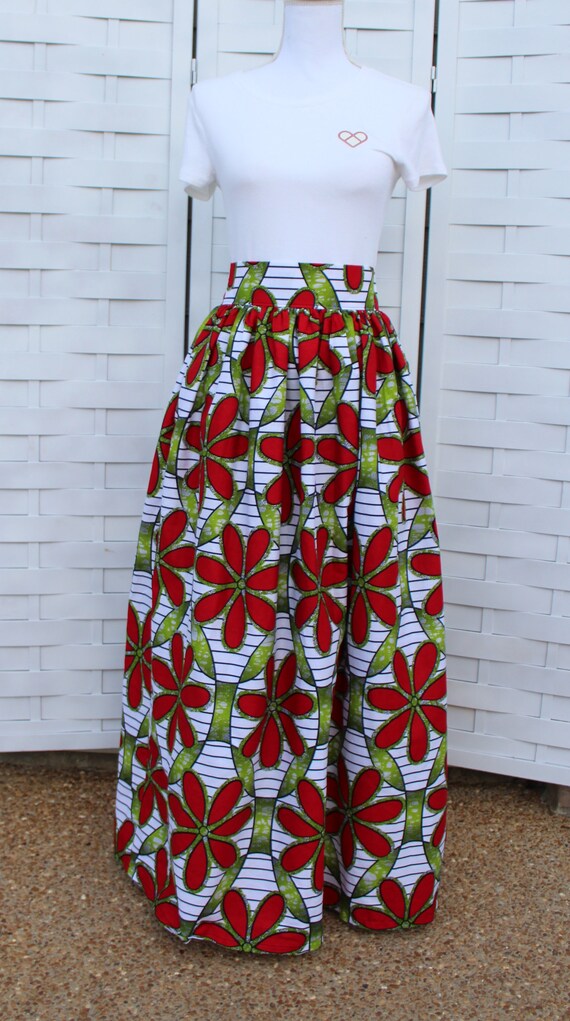 African print fabric maxi long skirt with lining and side pockets / 100 percent cotton fabric