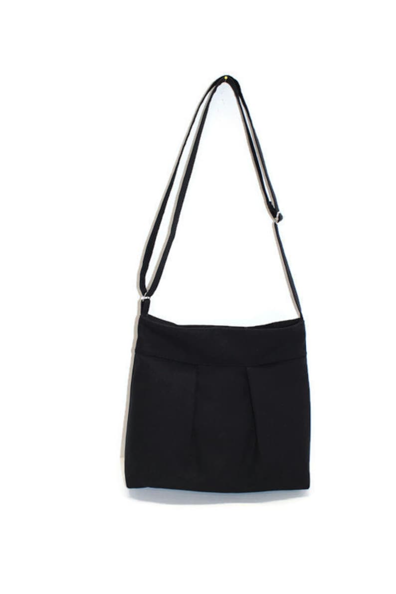 Black Canvas Mediumsize Zipper Crossbody Bag With Adjustable Etsy