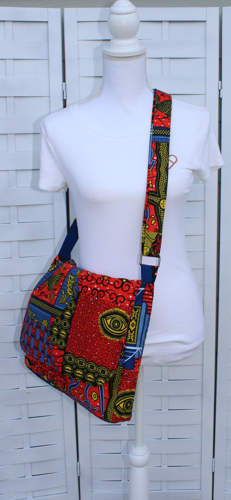 Geometric African fabric large messenger crossbody bag with Etsy