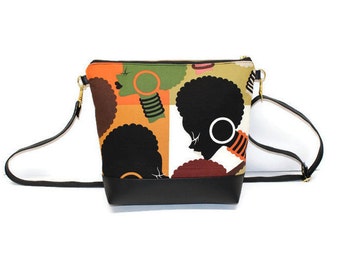 Small Crossbody bag, Afro purse, African Women Afro bag, Zipper Crossbody, Zipper Purse, Zipper Pouch, Gift for girls, Gift for women