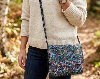 Floral Fabric Crossbody Bag with Pockets - Handmade Cotton Purse
