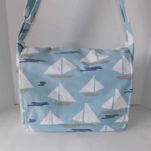 Sailboat Print Canvas Messenger Bag: Unisex Crossbody Diaper Bag