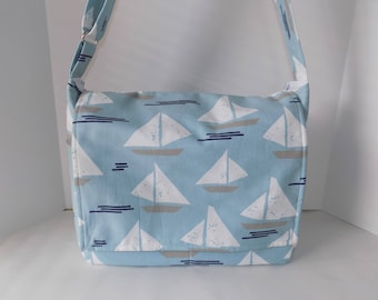 Sailboat Print Canvas Messenger Bag: Unisex Crossbody Diaper Bag