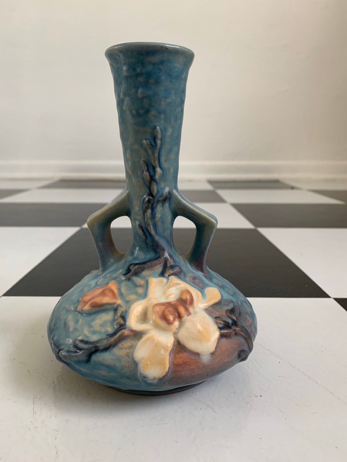 Roseville Magnolia Blue Art Pottery Bud Vase Etsy