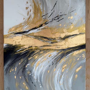 Abstract Acrylic Painting | Grey, White & Gold Wall Art | 30×40 cm | Textured Modern Canvas