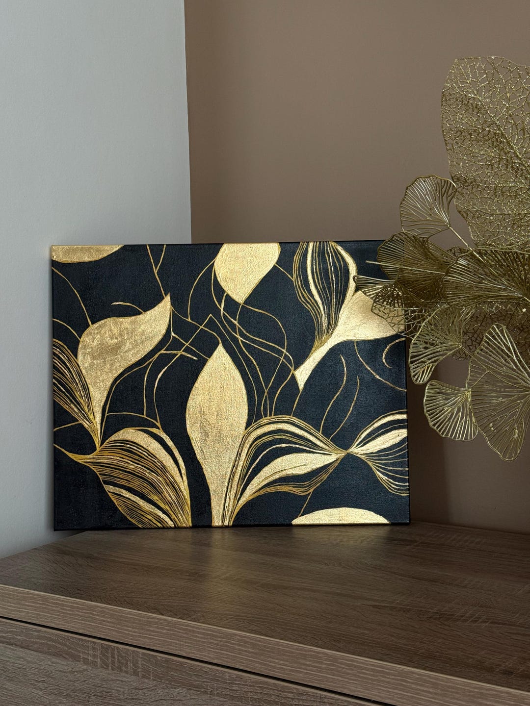 Abstract Black and Gold Painting on Canvas, Modern Minimalist Wall Art ...