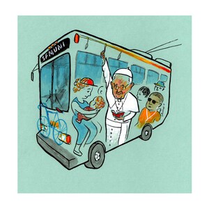 Pope Riding Bus giclée print
