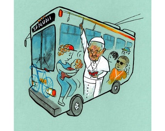 Pope Riding Bus giclée print