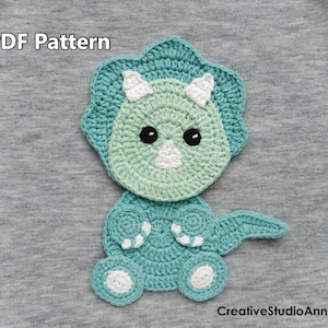 Häkelanleitung / PDF / Triceratops Applikation Muster / Applikation Dinosaurier Muster/Dino Muster/Triceratops Applikation/Baby Decke Dekor