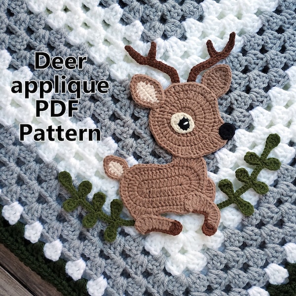 Crochet Pattern/PDF/ Crochet animals applique pattern/ Deer pattern/Deer applique/Animal applique/ Woodland animal/ Baby blanket decor/Motif