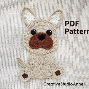 Crochet Pattern/PDF/ Crochet dog applique pattern/ Crochet applique animals pattern /Bulldog pattern/ Motif/ Dog/ Baby blanket decor/ Puppy