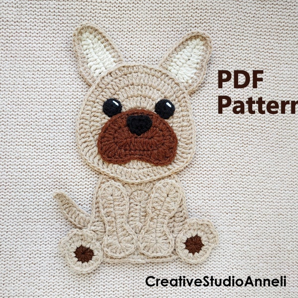 Crochet Pattern/PDF/ Crochet dog applique pattern/ Crochet applique animals pattern /Bulldog pattern/ Motif/ Dog/ Baby blanket decor/ Puppy