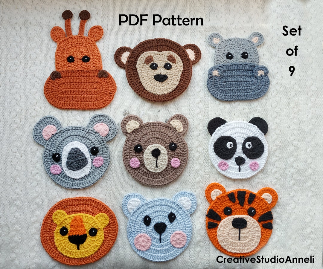 Crochet Animal Applique Pattern: Monkey, Bear, Cat, and More (PDF ...