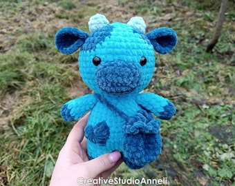 Crochet Blueberry Cow Plushie: Handmade Stuffed Farm Animal
