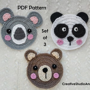 Crochet Pattern/ INSTANT PDF DOWNLOAD/ Crochet applique pattern/ Crochet animals pattern /Bears pattern/Bears applique/Animal applique/Bear