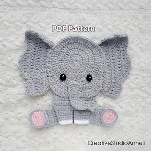Crochet Pattern/PDF/ Crochet applique pattern/ Crochet applique animals pattern /Elephant pattern/Elephant applique/Animal applique/Elephant