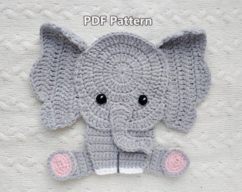 Crochet Pattern/PDF/ Crochet applique pattern/ Crochet applique animals pattern /Elephant pattern/Elephant applique/Animal applique/Elephant