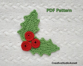 Crochet Holly Applique Pattern: Christmas Ornament (PDF Pattern)