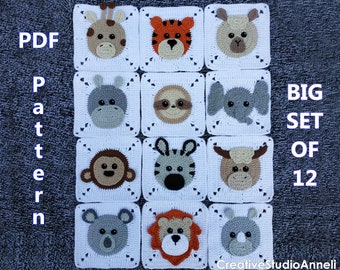 Patrón de Cuadrado de Abuela de Crochet: Juego de 12 (Patrón PDF)