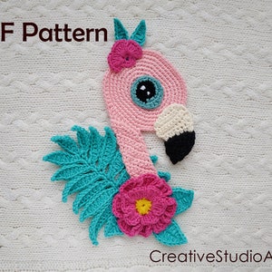 Crochet Flamingo Applique Pattern: Floral Bird Design (PDF Pattern)