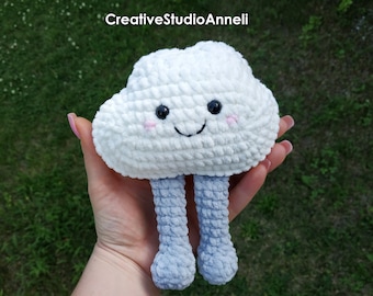 Peluche de nube de crochet: Decoración de guardería amigurumi kawaii hecha a mano
