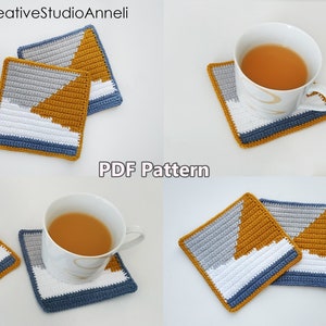 Crochet  Coaster Pattern /Color Block/ PDF Instant Download/ Table mat/Square Mug Rug/ Present/ Decorative/ Home Decor/ Kitchen/ Modern
