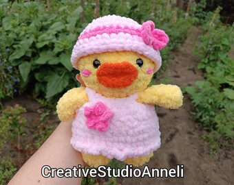 Crochet Fluffy Duck Plushie: Handmade Amigurumi Toy, Stuffed Bird toy
