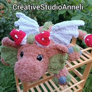 Big Crochet Forest Dragon Plushie: Handmade Mushroom Amigurumi Toy (75cm Long)