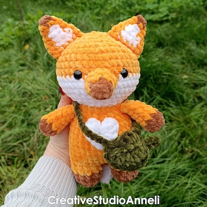 Crochet fox/ Fox plushie/ animal plushies/ Crochet fox plush/ Amigurumi fox/ Forest animals/ Cute/ Fox with bag/ amigurumi/ Christmas gift