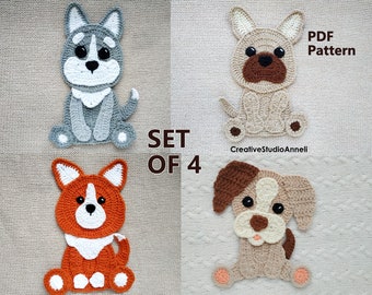 Crochet Dog Applique Pattern: Puppy Set (PDF Pattern)