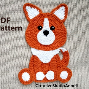 Crochet Pattern/PDF/ Crochet dog applique pattern/ Crochet applique animals pattern /Corgi pattern/ Motif/ Dog/ Baby blanket decor/ Puppy
