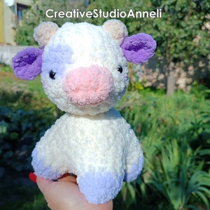 Crochet cow plushie/Fluffy cow/ Purple cow plushie/ kawaii cow plush/ Chubby Milky Cow/ amigurumi cow/ Cute/ Farm animal/ animal plushies
