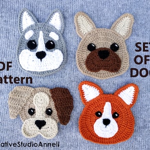 Crochet Pattern/ PDF/ Crochet applique pattern/ Applique animals pattern/ Dog/ Puppy/ Set/ Crochet dog pattern/ Baby blanket decor/Motif