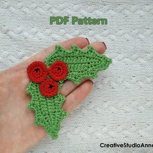 Crochet Christmas applique Pattern/PDF/Holly/ Holly leaves/ Holly berry/ leaf/ Christmas pattern/ Holiday Crochet/Christmas ornament/pattern
