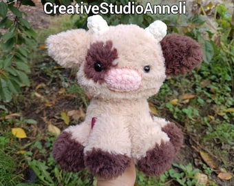 Vaquinha de crochê fofa feita à mão – Presente fofo de amigurumi para crianças e amantes de vacas – Brinquedo de pelúcia macio
