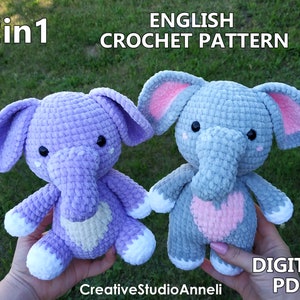 2in1/ Crochet Elephant PATTERN/ Amigurumi Elephant pattern/ pdf tutorial/ Animal Plushie pattern/ Zoo animals/ Crochet plushies pattern