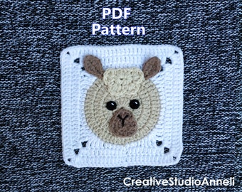 Crochet lama square pattern/ Animal granny square motif/ Crochet alpaca applique / Africa blanket /Crochet animal pattern/Baby Blanket/Llama