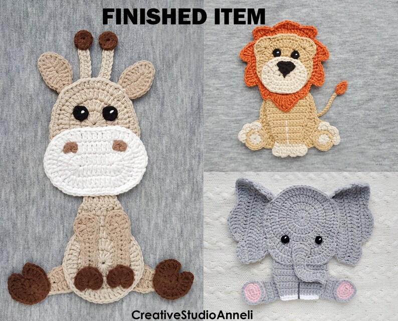 Crochet Animal Applique/ Finished Item/ Animals Print/ Etsy