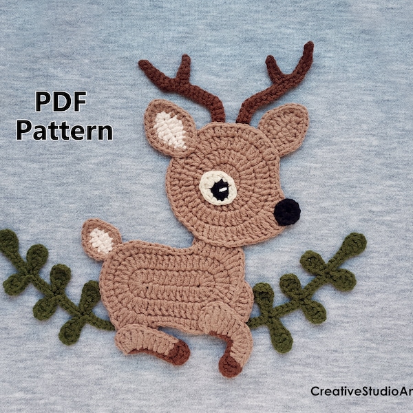 Crochet Pattern/PDF/ Crochet animals applique pattern/ Deer pattern/Deer applique/Animal applique/ Woodland animal/ Baby blanket decor/Motif