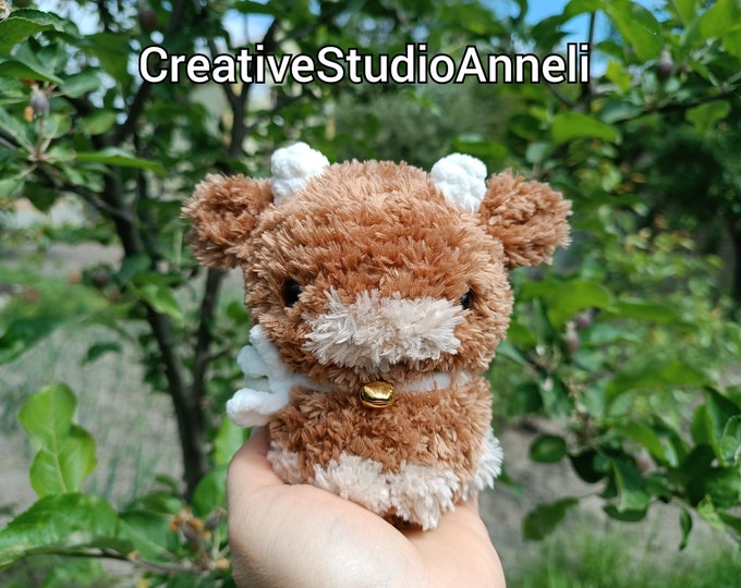 Crochet Cow Plushie: Fluffy Kawaii Amigurumi, Farm Animal Toy