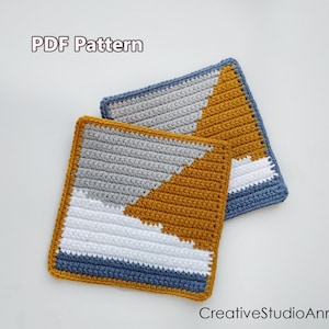 Crochet  Coaster Pattern /Color Block/ PDF Instant Download/ Table mat/Square Mug Rug/ Present/ Decorative/ Home Decor/ Kitchen/ Modern